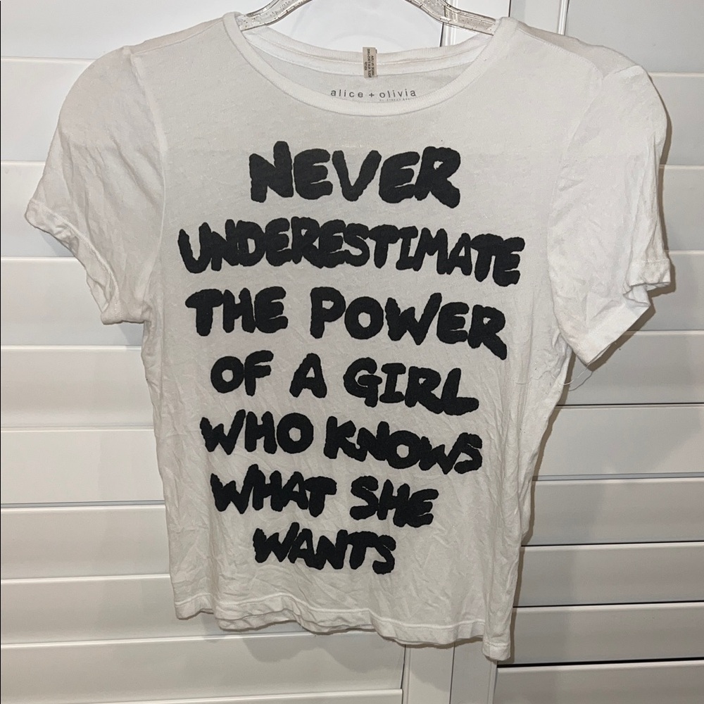Alice + Olivia White Tee with Black Text